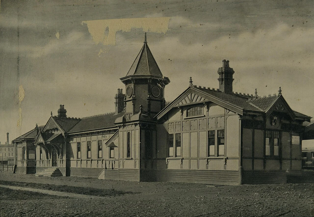 Historic black-and-white photograph of Gore Railway Station