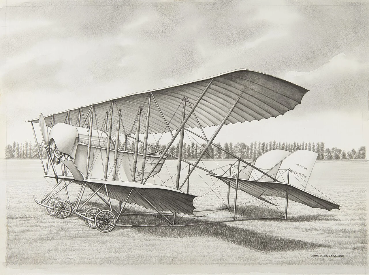 Archival drawing of J. W. H. Scotland's Caudron biplane